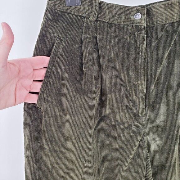 Talbots Womens Pants Corduroy Pleated Pockets Green Size 12 Vintage 1990's - Picture 3 of 7